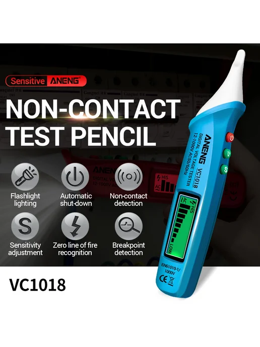 Тестер напряжения VC1018 LCD бесконтактный синий, синий, фото 2