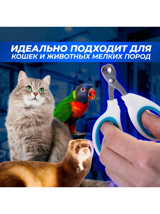 Когтерез для кошек с ограничителем 10 см Белый голубой, голубой, фото 3