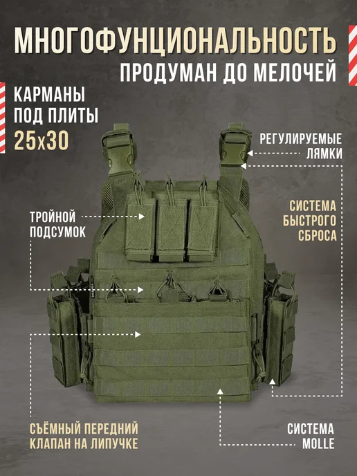 ТОЧКА ПРИЦЕЛА Тактический бронежилет Yakeda с бронеплитами БР5, зеленый, фото 3