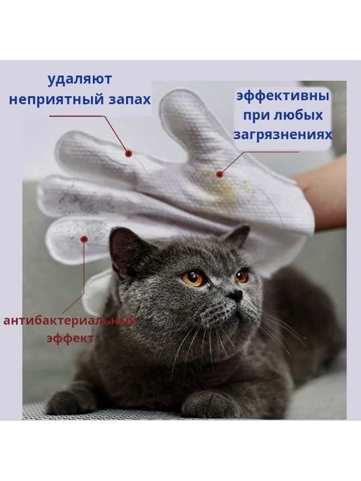 Влажные салфетки-перчатки для животных 6 шт Салфетки, 6 шт, фото 2