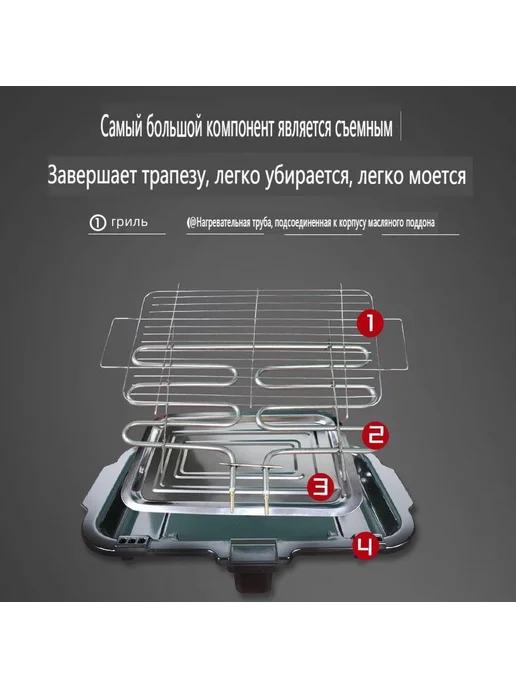 Бездымный гриль для барбекю черный, черный, фото 9
