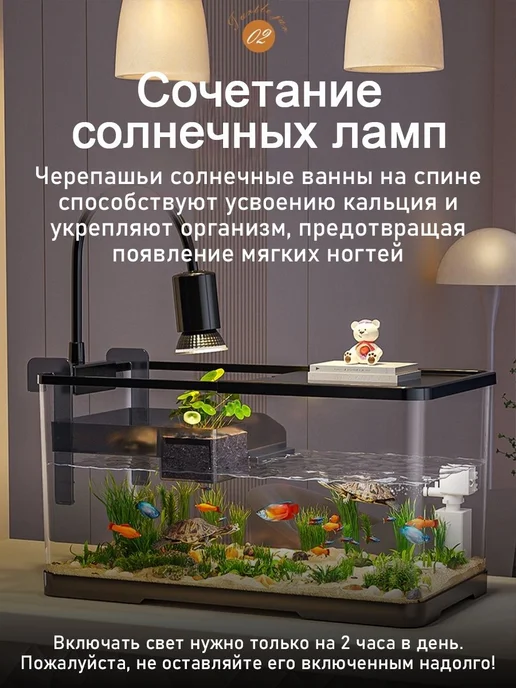 Аквариум д я черепахи 30x20x19см с лампой фильтром черн, 30x20x19 см, фото 3