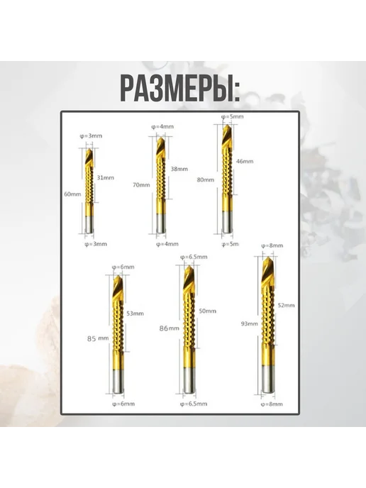 Набор сверл фрезерных по дереву и металлу 6 шт Сверло, 6 шт, фото 8