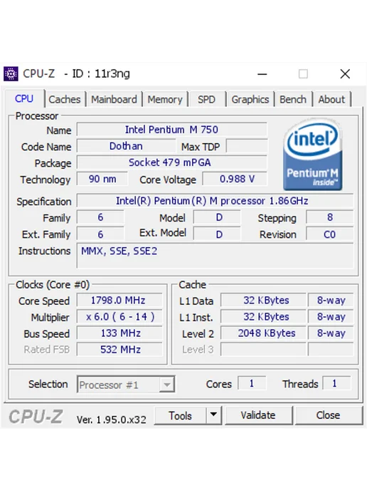 Intel Процессор Pentium M750 SL7S9 1 Ядро 1 Поток, вариант, фото 2