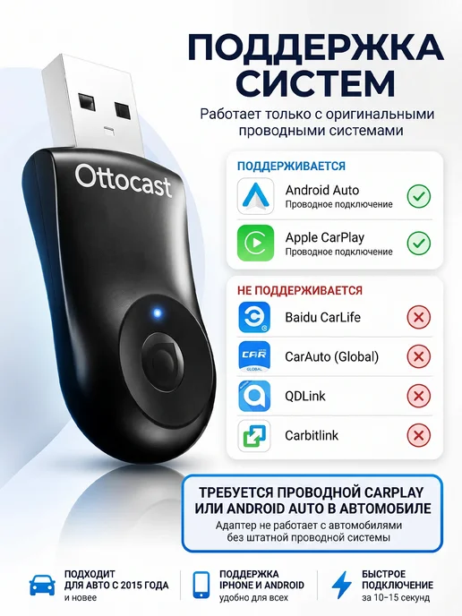 Carlinkit Беспроводной адаптер Carplay и Android Auto, черный, фото 6