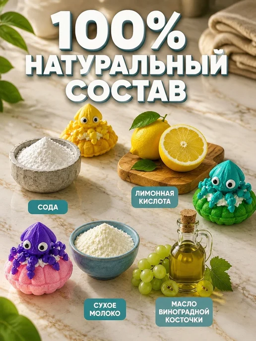 Lenka Penka Бомбочки для ванны пончики - осьминожки, зеленый, фото 7