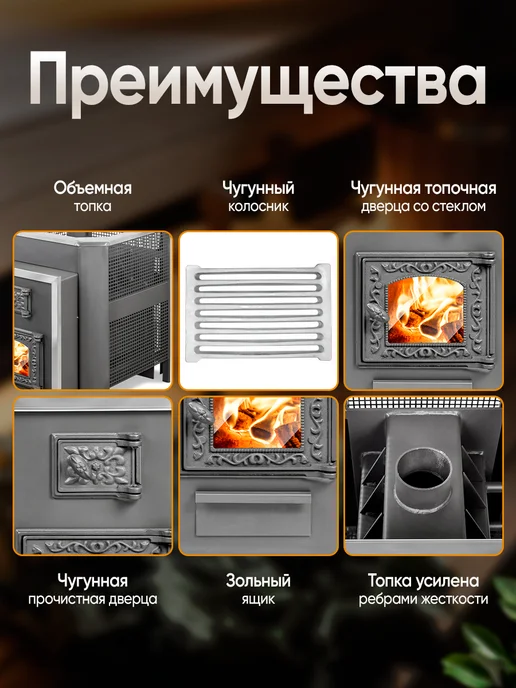 Радуга тепла Печь банная дровяная ПБ-33 (8 мм) со стеклом, вариант, фото 6