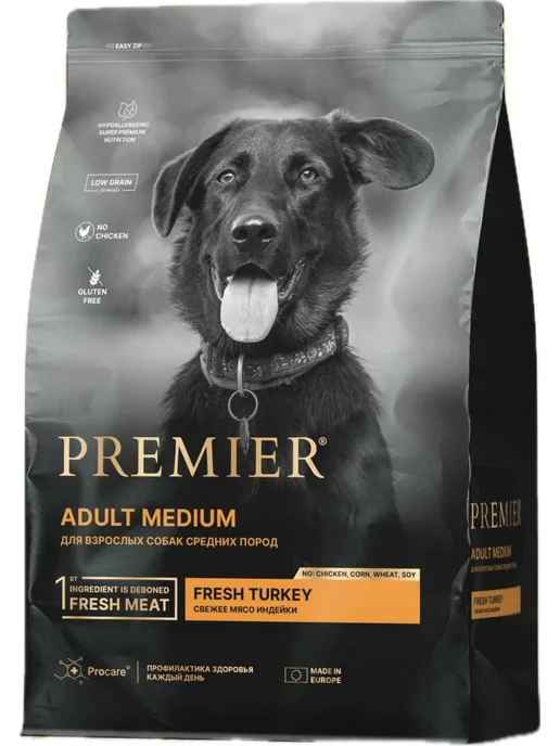 Сухой корм PREMIER Премьер для собак, средние, индейка, 10 кг