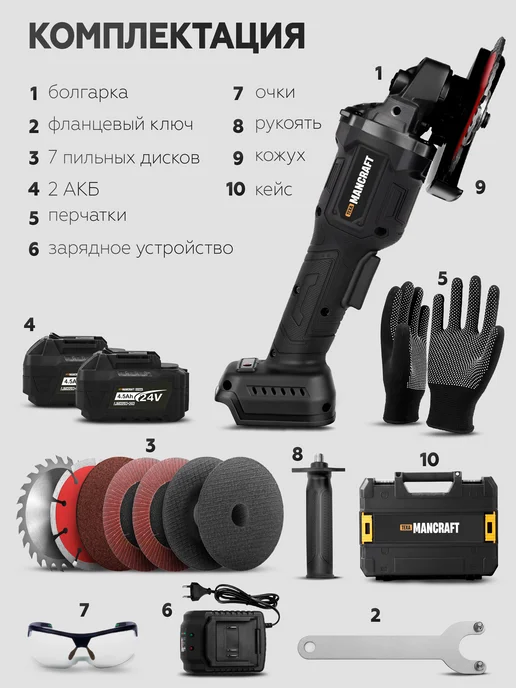 MANCRAFT Болгарка на аккумуляторе бесщеточная 125 мм, вариант, фото 2