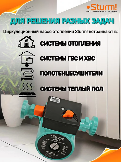 Sturm! Насос циркуляционный для отопления WP2504, вариант, фото 2