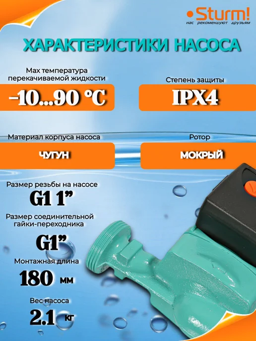 Sturm! Насос циркуляционный для отопления WP2504, вариант, фото 4
