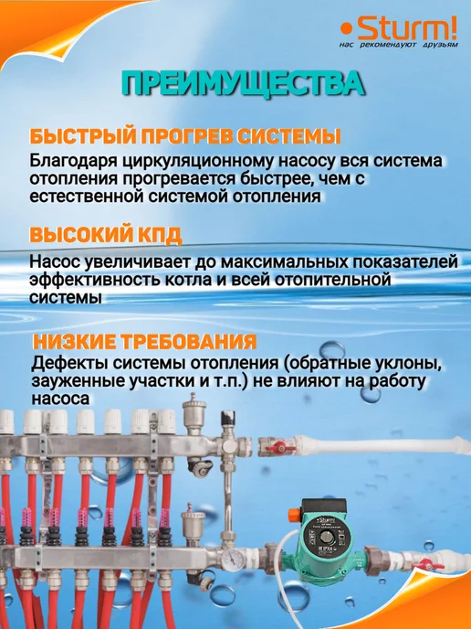 Sturm! Насос циркуляционный для отопления WP2504, вариант, фото 5