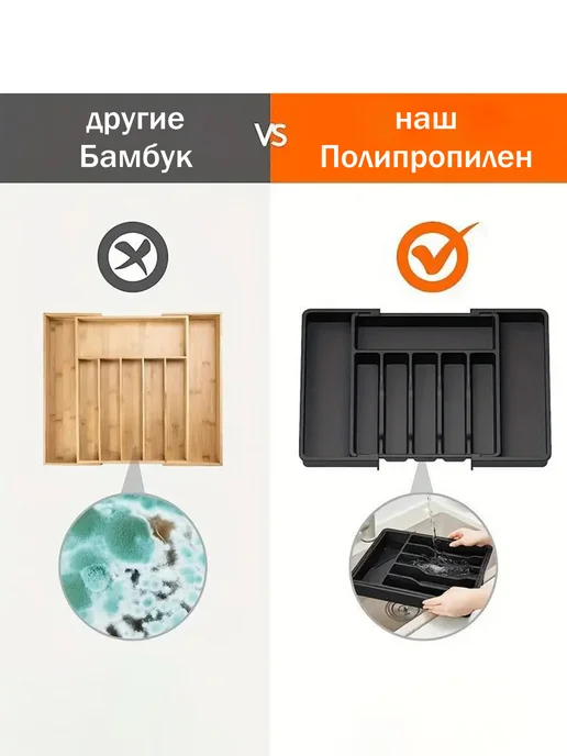 Лоток для столовых приборов в ящик раздвижной, белый, фото 6