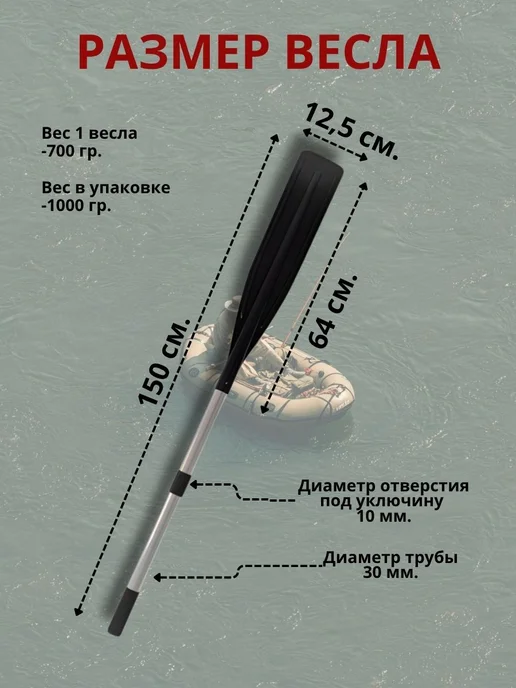 Весло разборное 150 см для лодки ПВХ алюминиевое, черный, фото 2
