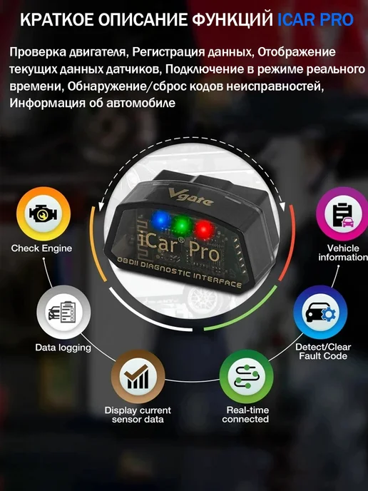 Aermotor Автосканер iCar Pro V2.3 ELM327 BT4.0 OBD 2 адаптер, WIFI 4.0 для диагностики, фото 4