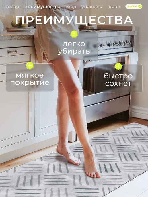 LikePrice Ковер кухонный прикроватный на пол 50 на 150 см, вариант, фото 2