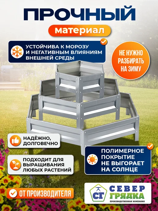 Север грядка Клумба садовая многоярусная для дачи (высота 15 см), серый, фото 2