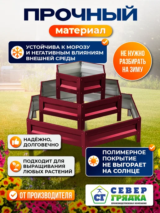 Север грядка Клумба садовая многоярусная для дачи (высота 15 см) RAL3005, красный, фото 2