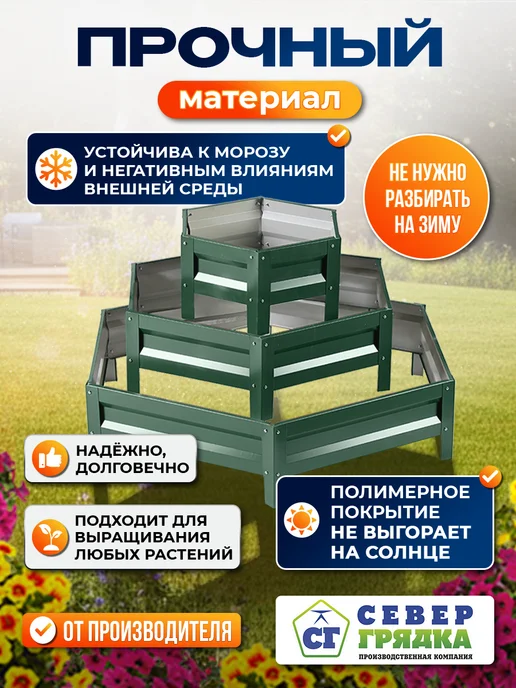 Север грядка Клумба садовая многоярусная для дачи (высота 15 см) RAL6005, зеленый, фото 2
