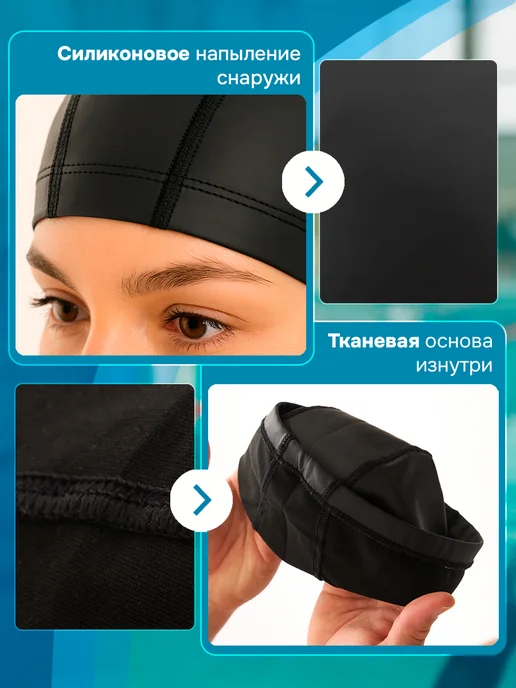 Dva Dva Шапочка для плавания и бассейна женская, черный, фото 2