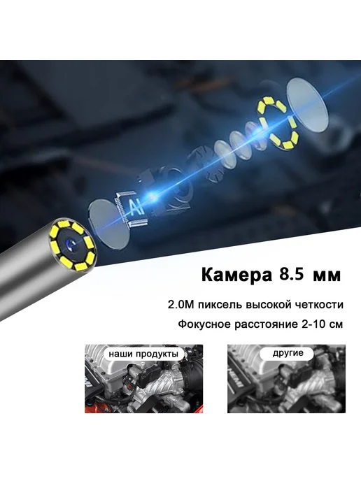LONGCUN Эндоскоп автомобильный 5.5 мм поворотный для IOS и Android, серый, фото 2