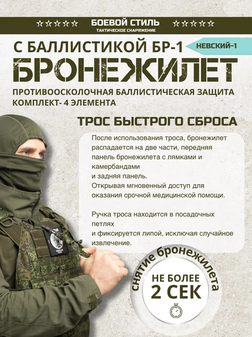 Боевой стиль Бронежилет БР1 с баллистикой и КАП Невский 1 цифра, зеленый, фото 5