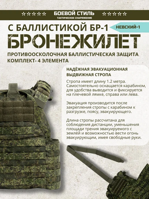 Боевой стиль Бронежилет БР1 с баллистикой и КАП Невский 1 цифра, зеленый, фото 6