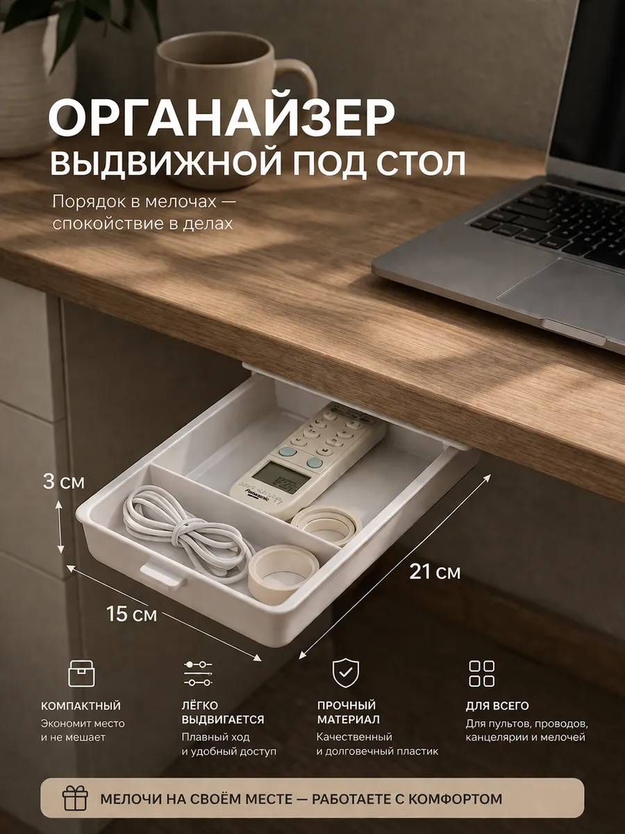 Органайзер ящик для хранения контейнер выдвижной под стол