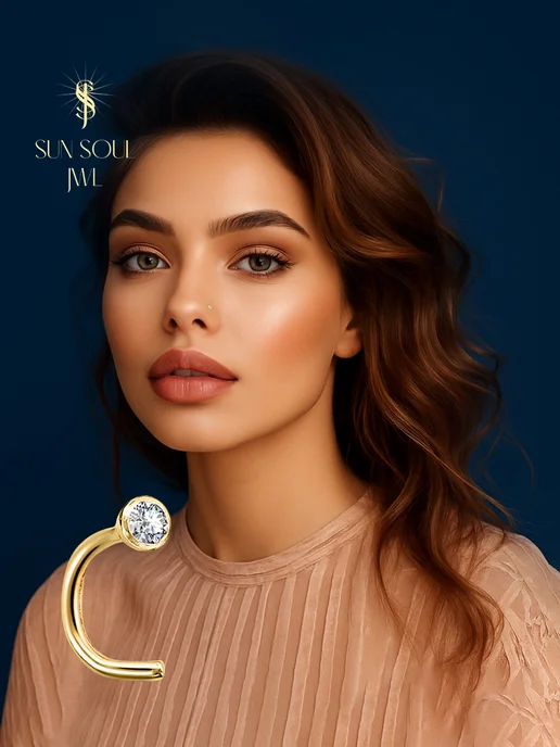 Sun Soul JWL Пирсинг в нос серебро 925 позолоченный с фианитом, серебристый
