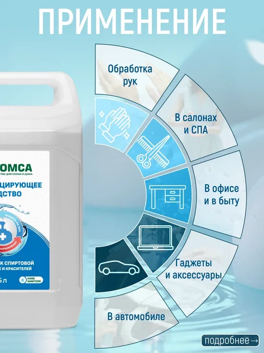 DOMCA Антисептик для рук и поверхностей, спиртовой 5л, 5 л, фото 4