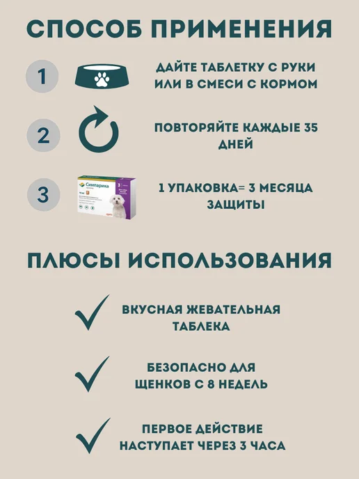 Zoetis Симпарика 3 таблетки по 10мг на вес 2,6-5 кг, 5 кг, фото 2