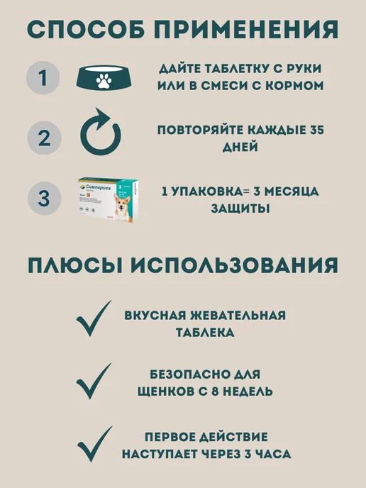 Zoetis Симпарика 3 таблетки по 40мг на вес 10,1-20 кг, 10,12 кг, фото 2