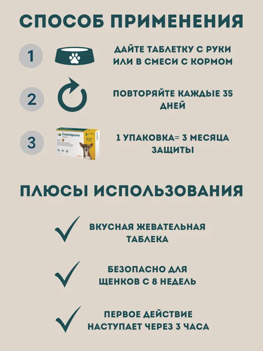 Zoetis Симпарика 3 таблетки по 5мг на вес 1,3-2,5 кг, вариант, фото 2
