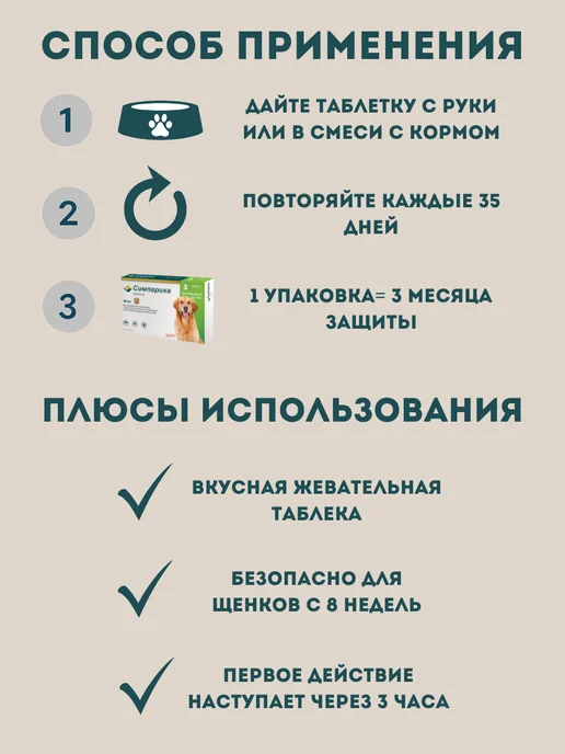 Zoetis Симпарика 3 таблетки по 80мг на вес 20,1 -40 кг, 40 кг, фото 2