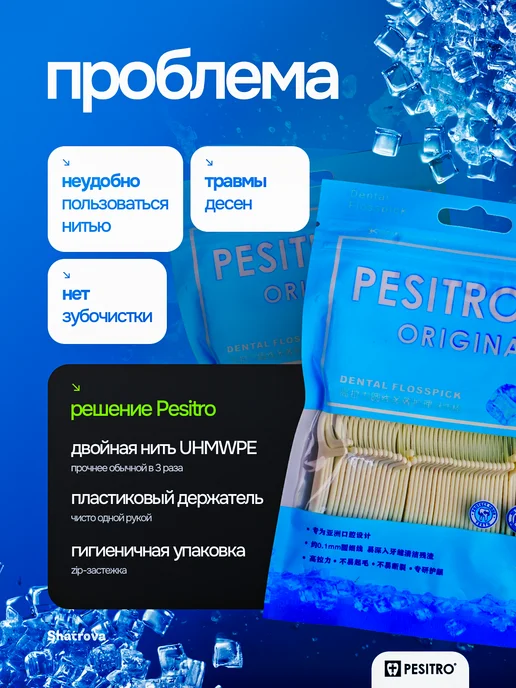 Pesitro Зубочистка с нитью пластиковые без вкуса 100 шт Флоссеры, 100 шт, фото 2