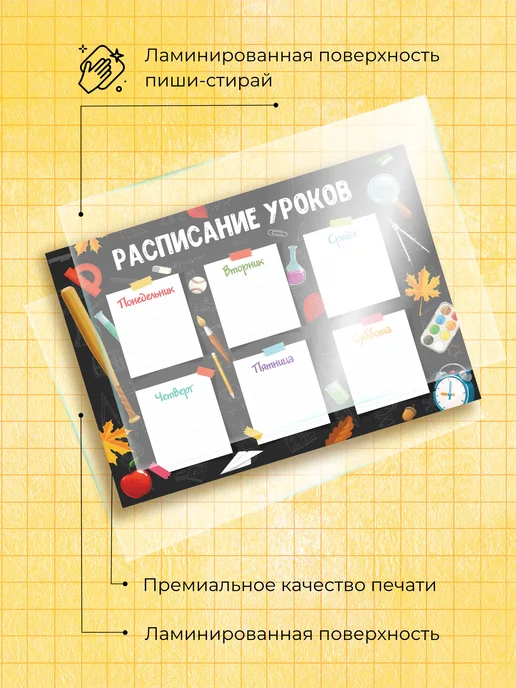 Расписание уроков многоразовое для Девочек и Мальчиков, черный, фото 5