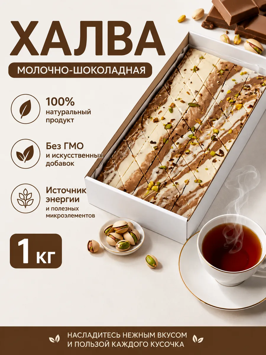 Халва Мраморная (Самаркандская) молочно-шоколадная, 1кг