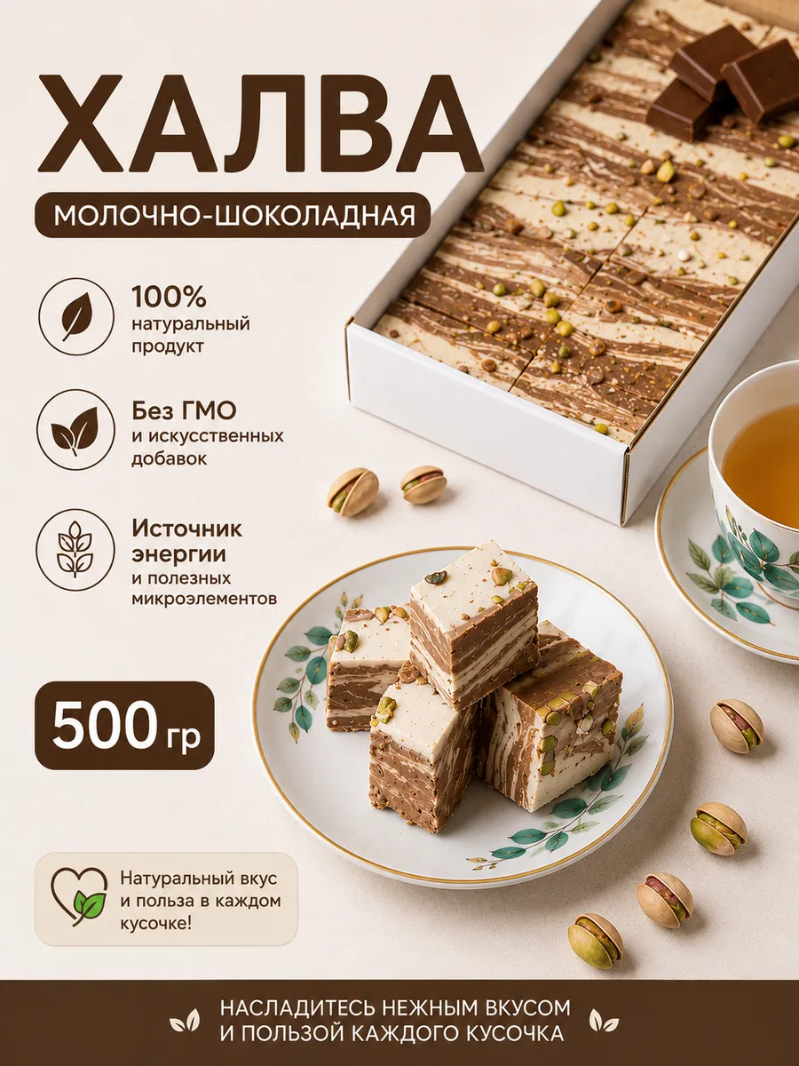 Халва Мраморная молочно-шоколадная Behruz, 500 г