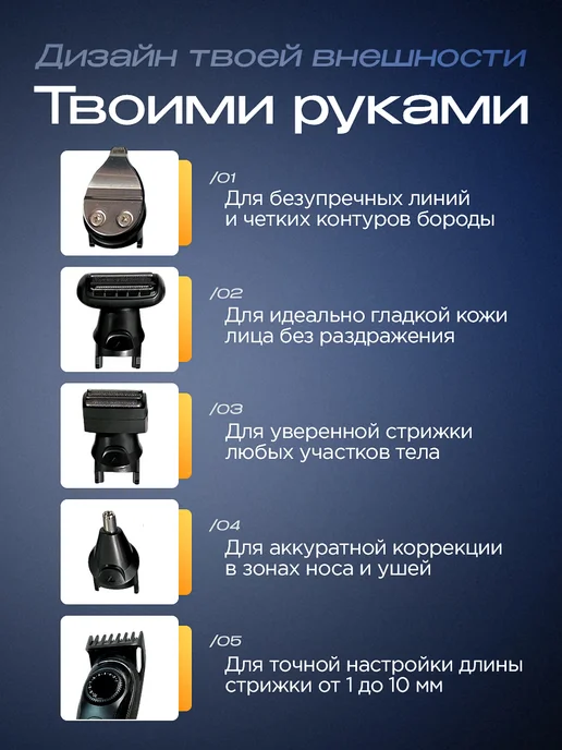 AllHere Триммер мужской для бороды машинка для бритья с насадками, черный, фото 4
