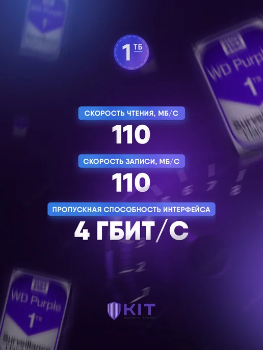 Western Digital 1 ТБ Внутренний жесткий диск, 3.5", 5400 об/мин, SATA III 6 Гбит/с (WD10PURZ), 1 ТБ, фото 6