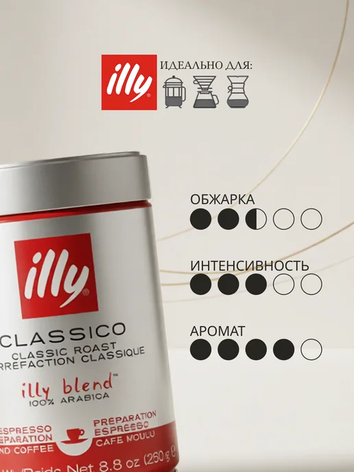 illy Натуральный кофе молотый Classico арабика 100% 250 г, 250 г, фото 2