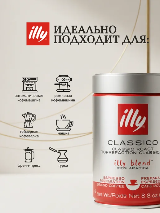 illy Натуральный кофе молотый Classico арабика 100% 250 г, 250 г, фото 6