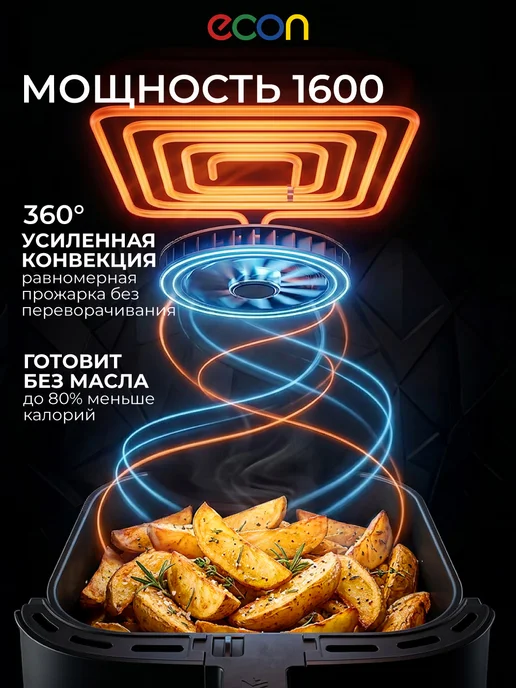 Econ Аэрогриль электрический 5л, 1600 Вт, 5 л, 1600 Вт, фото 2