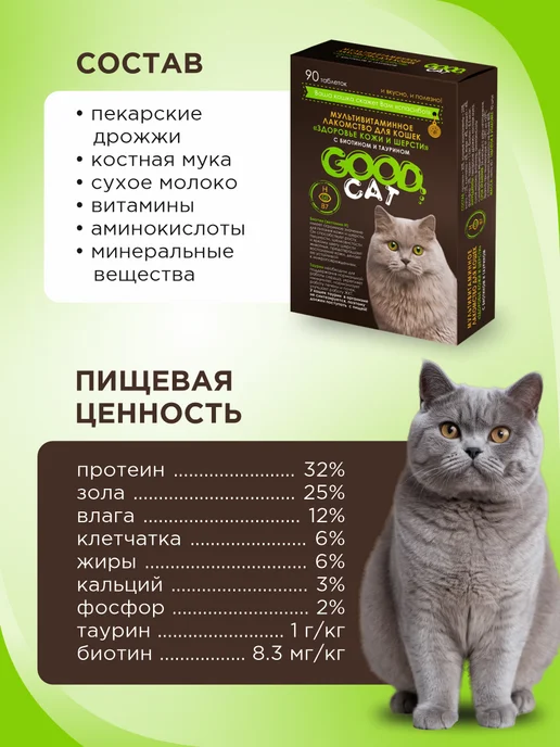 GOODR Полезное лакомство для кошек GOOD CAT Здоровье кожи и шерсти…, вариант, фото 8
