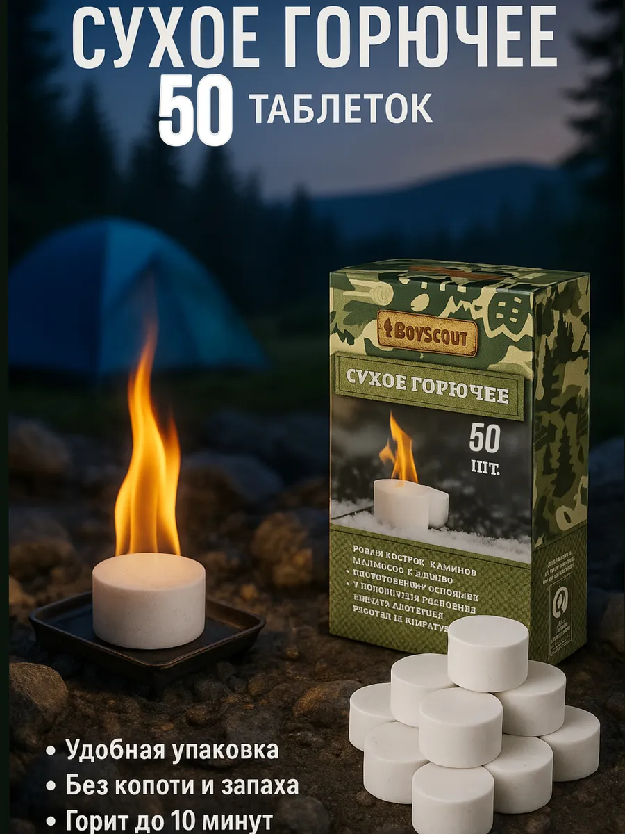 Сухое горючее таблетки для розжига 50 шт