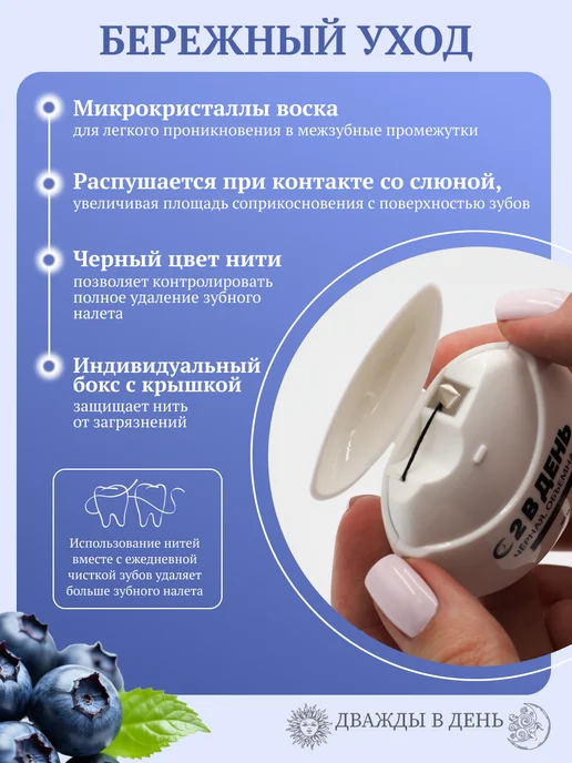 Дважды в день Межзубная нить черная объемная, черный, фото 2