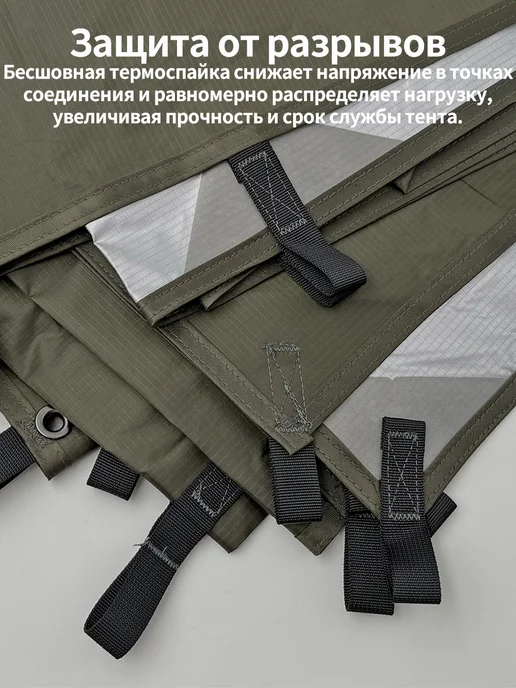 Тент туристический 3×3 м 19 люверсов водостойкий со стойками, 3x3 м, 3 м, фото 4