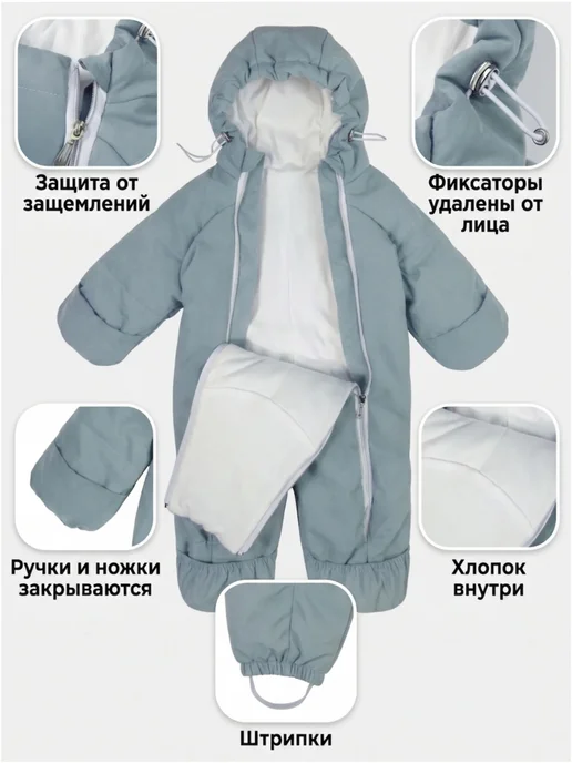 Сонный гномик Комбинезон демисезонный для новорожденных, голубой, фото 6