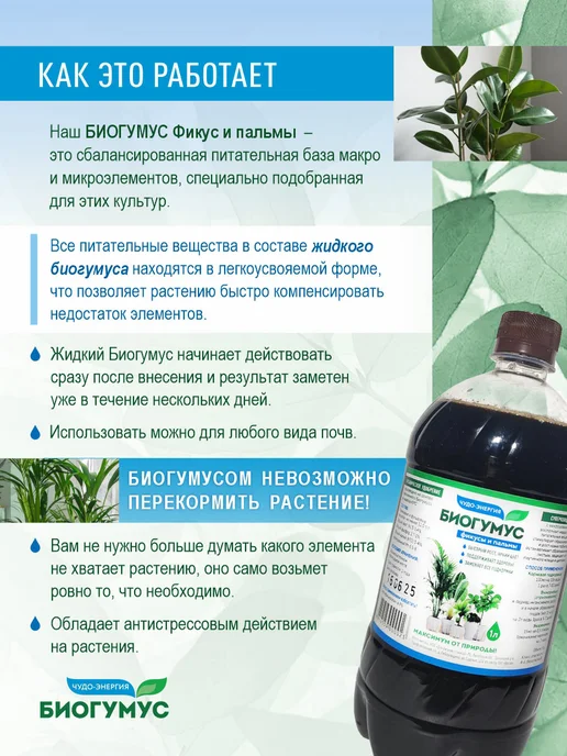 КФХ "Докшицкая станица" Удобрение для фикусов и пальм Биогумус жидкий, вариант, фото 7