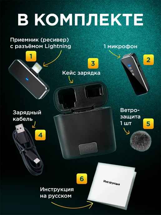 EDGY STORE Микрофон петличный M3 беспроводной Lightning, черный, фото 5